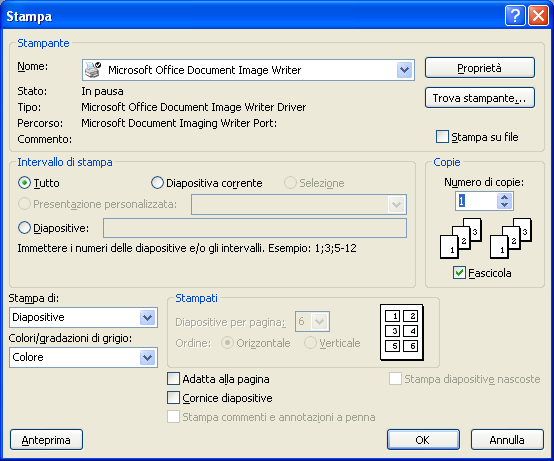 Microsoft PowerPoint Stampa Uno dei possibili sistemi di divulgazione di una presentazione è la stampa.