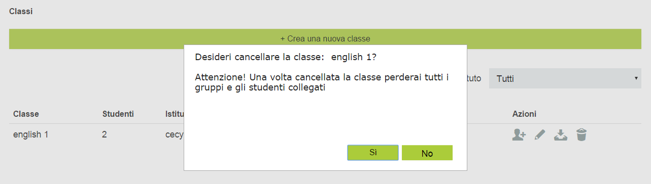 2.3 ESPORTA Cliccando sul simbolo del download a destra di ciascun item-classe inserito, avrai la possibilità di scaricare automaticamente un file excel con il riepilogo relativo ai dati di tutti gli