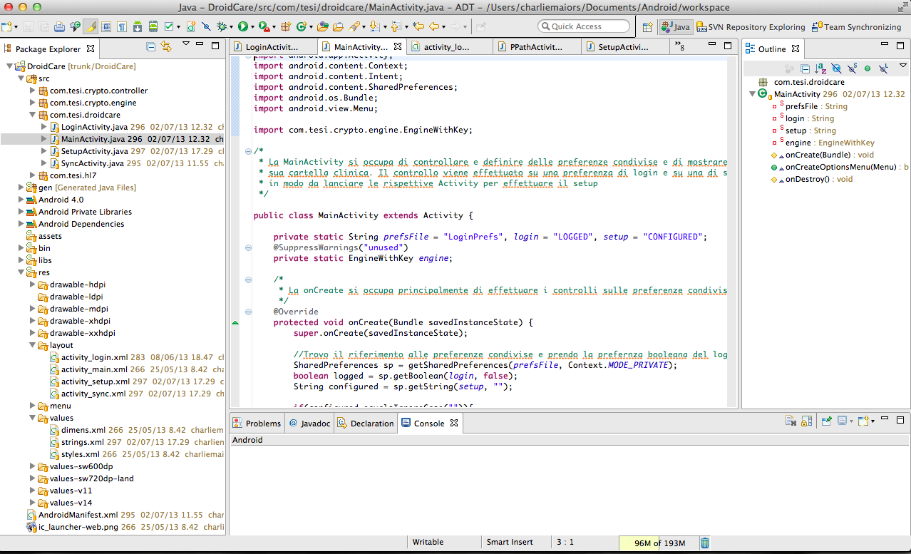 Come possiamo vedere dalla figura 3, il plugin ADT implementa anche un designer per disegnare le interfacce grafiche delle Activity e generare il codice XML con tutte le proprietà che andiamo a