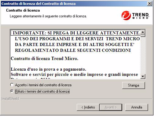 Installazione e aggiornamento della versione di OfficeScan Contratto di licenza FIGURA 2-1.