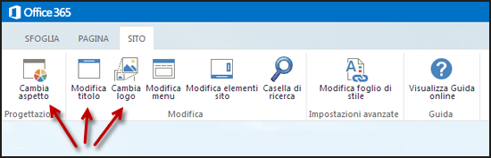 Per modificare l aspetto del nostro sito web, cliccare sulla scheda Sito. Sulla barra multifunzione vengono visualizzate le diverse opzioni.