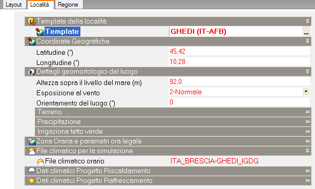 5. La modellazione energetica precipitazioni), i dati climatici per la progettazione del riscaldamento e del raffrescamento, e infine il file climatico.