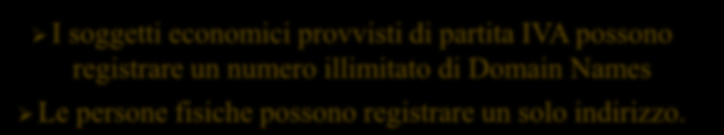 PRIMA DEL 15 DICEMBRE 1999 La liberalizzazione I comportamenti lesivi Le regole di Naming consentivano la registrazione di un solo indirizzo internet per i soggetti economici provvisti di partita IVA.