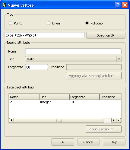 8.3 Creazione di un nuovo shapefile Per creare un nuovo shapefile cliccare sul menu Layer Nuovo Nuovo shapefile compare la finestra di dialogo Nuovo vettore nella