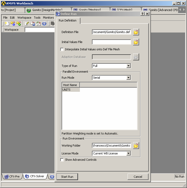 Write Solver File e premere OK per attivare il Solver Manager 31 Solver Manager All apertura del Solver Manager, il