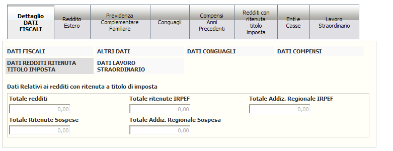 - Dati Compensi In questa pagina i dati sono tutti calcolati (eccezione fatta per i campi anno,