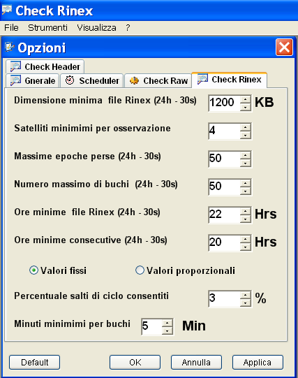 Software SETA CREAZIONE RINEX ED ANALISI DI QUALITA (TEQC) CONTROLLO RINEX (verifica header, dimensione, epoche perse, etc.