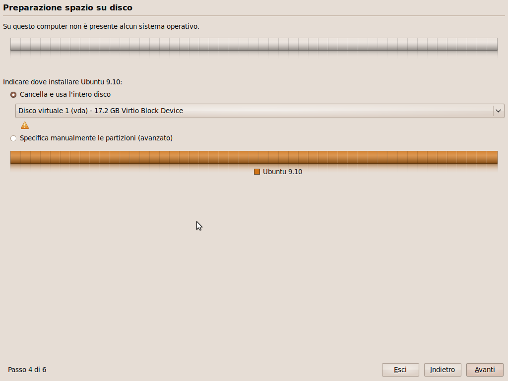 tastiera è Italiana. Fase 4: installare Arriviamo a un passo delicato: il partizionamento.