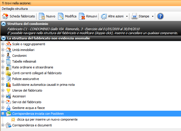 Effettuare una spedizione Selezionare il condominio interessato e nella sezione struttura cliccare su corrispondenza