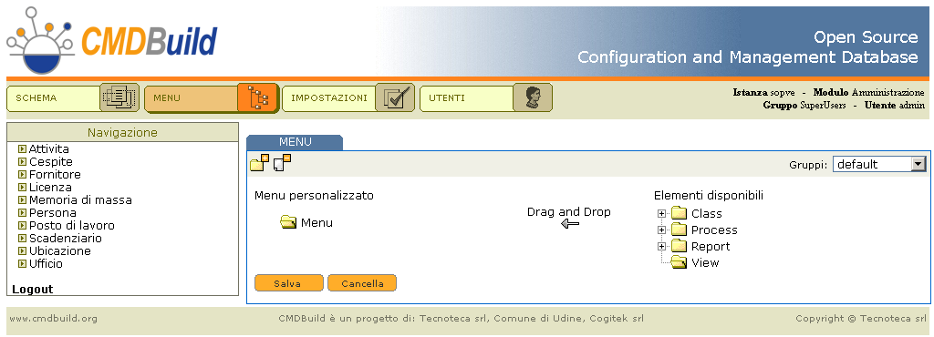 Sezione Menu Definizione menu La funzione consente di configurare menu personalizzati per i singoli gruppi di utenti definiti.