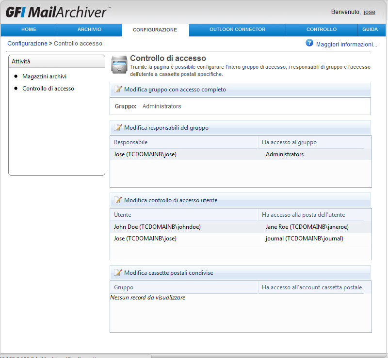 Schermata 66: Configurazione del controllo di accesso 2. Fare clic su Configurazione del controllo accesso utente. 3.