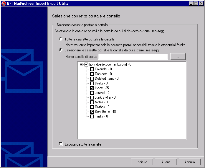 4. Dall area Credenziali di accesso, configurare un utente con le autorizzazioni per accedere alle cassette postali Microsoft Exchange da importare.