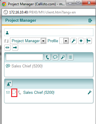 Project Manager Collaboration Peter Projectmanager avvia il suo mypbx-client Qui inizia una Chat con i suoi