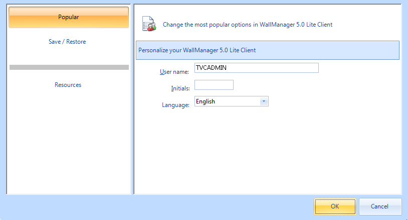 Selezionare la lingua che si desidera utilizzare con l installazione di WallManager. 3. Fare clic su OK per chiudere la finestra di dialogo delle opzioni. 2.
