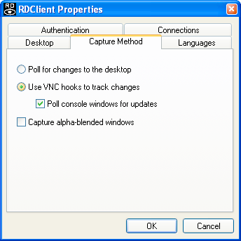 Sezione 5: Funzionamento remoto PC client 7. Nella scheda Capture Method (Metodo acquisizione), è possibile specificare la modalità di aggiornamento delle informazioni inviate al display.