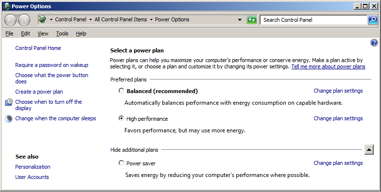 2 Configurazione del PC workstation Configurazione di Windows 7 [OBBLIGATORIE] 8 Regolare le opzioni di risparmio energia (Start > Control Panel > Power Options 1 ): a Come combinazione preferita per
