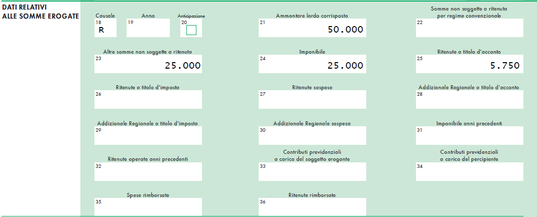 PROVVIGIONI CORRISPOSTE AD AGENTE PLURIMANDATARIO IN FORMA INDIVIDUALE Competenze soggette a ritenuta 50.