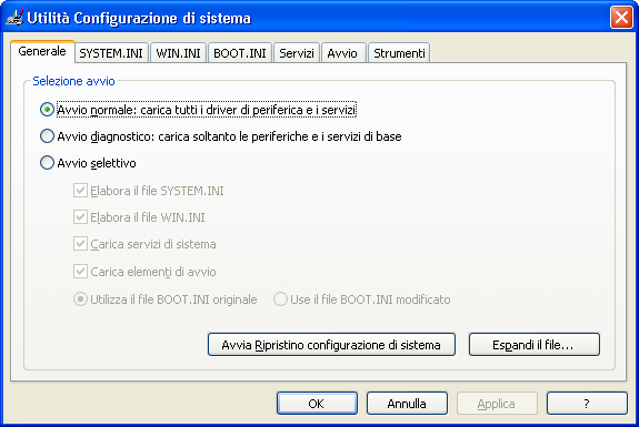 3.11 msconfig Effetto Configurazione di tutti