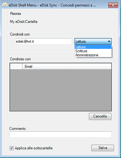 1.2.2 Cartella sincronizzata in Windows E possibile inoltre condividere con altri utenti del proprio dominio le cartelle.