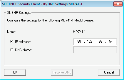 GETTING STARTED 3.5 Esempio 5: Accesso remoto - esempio di un tunnel VPN con MD741-1 e SOFTNET Security Client 3.5.8 Realizzazione del tunnel con il SOFTNET Security Client Procedimento: 1.