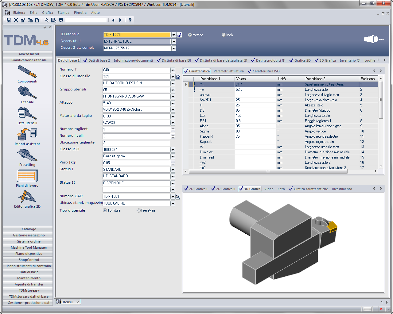 Vataggi tratti dall impiego del softw II vantaggi grazie all impiego del software TDM: Diminuzione dei costi degli utensili Diminuzione dei costi di gestione per il magazzino e sistema ordine