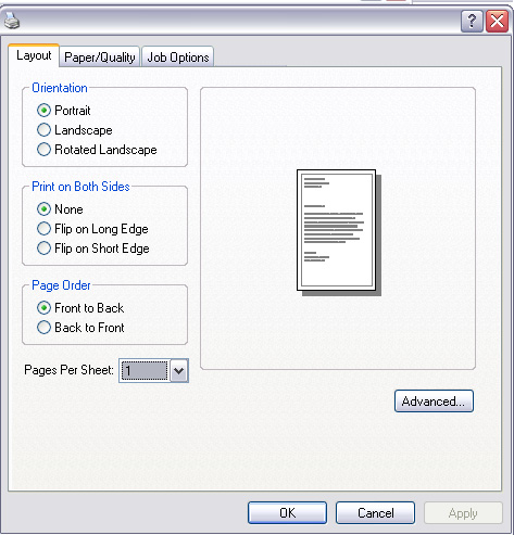 EMULAZIONE PS (MB470/MB480) Scheda Layout My Printer Printing Preferences 1 2 3 4 5 1.