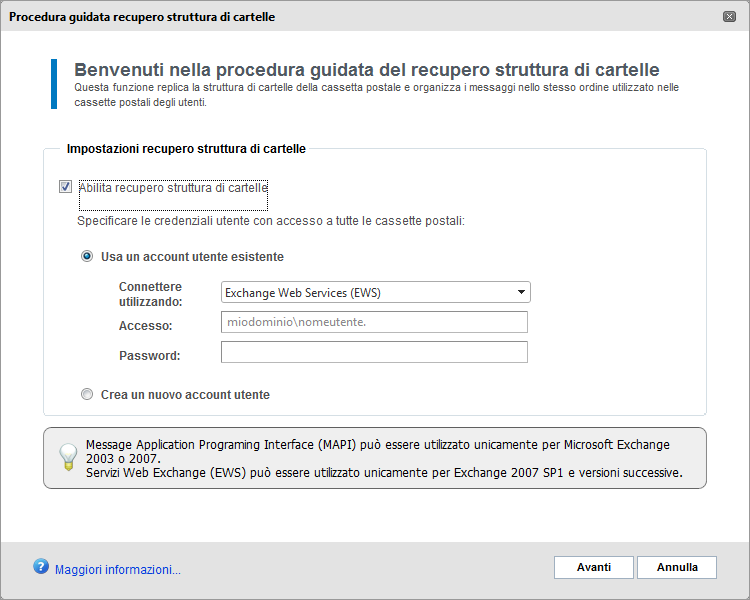 Schermata 66: Abilita recupero struttura di cartelle 3. Selezionare Abilita recupero struttura di cartelle. 4.