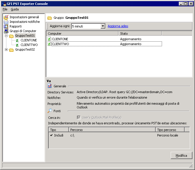 Locale: ovvero il computer dell'utente finale in cui è distribuito l'agente. Esempio: include, C:\, percorso locale : consente di ricercare tutti i file nell'unità disco rigido locale.