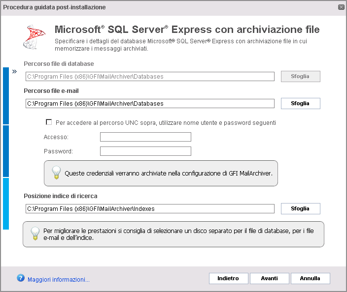 OPZIONE Utilizzare lo stesso percorso dati sia per il file dati che per quello di registro.