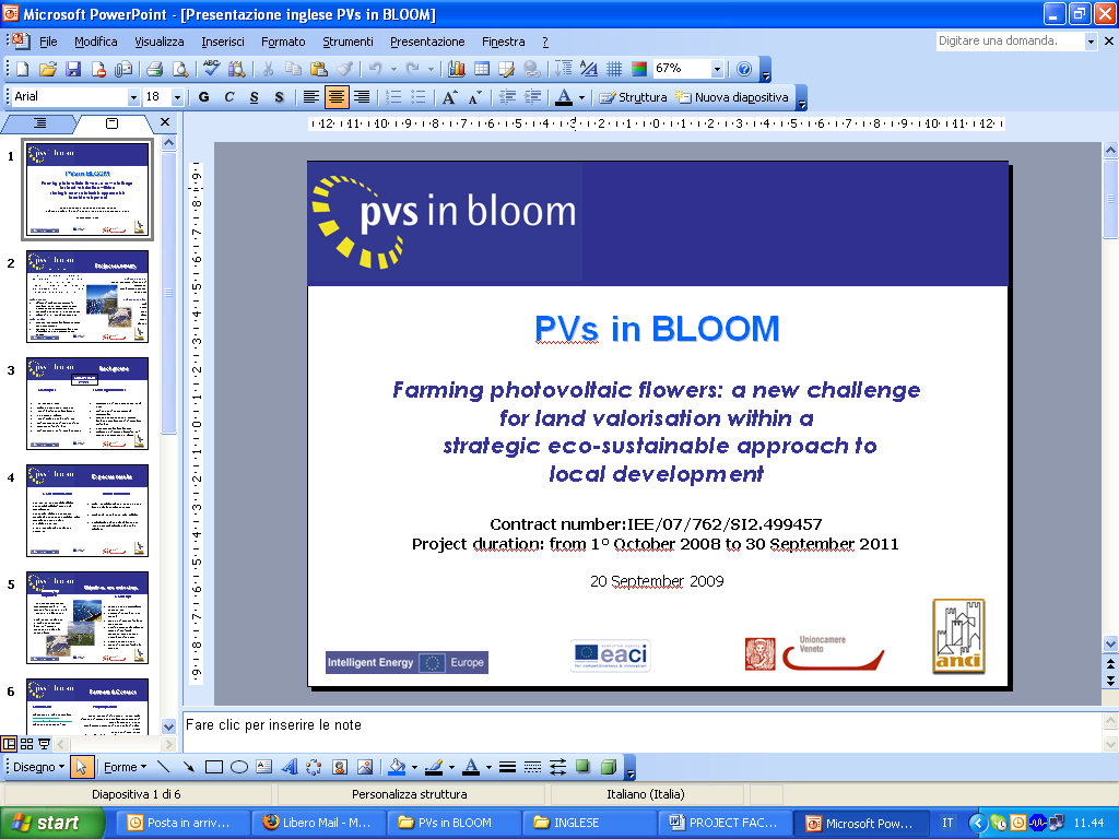 PV s in BLOOM Piantagioni fotovoltaiche in fiore: una nuova sfida per la valorizzazione territoriale nell ambito di una strategia di sviluppo locale ecosostenibile PV s in BLOOM La proposta ha l
