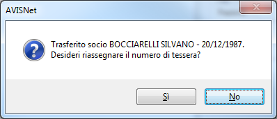 Cliccandola si aprirà un menù, cliccare a questo punto su ok. Ora il donatore è stato trasferito.