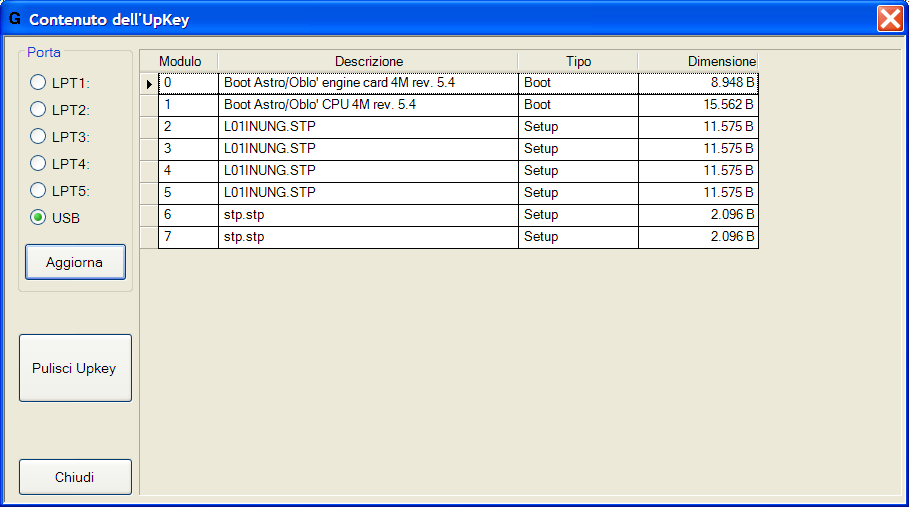 La finestra che mostra il contenuto dell upkey 3.4.