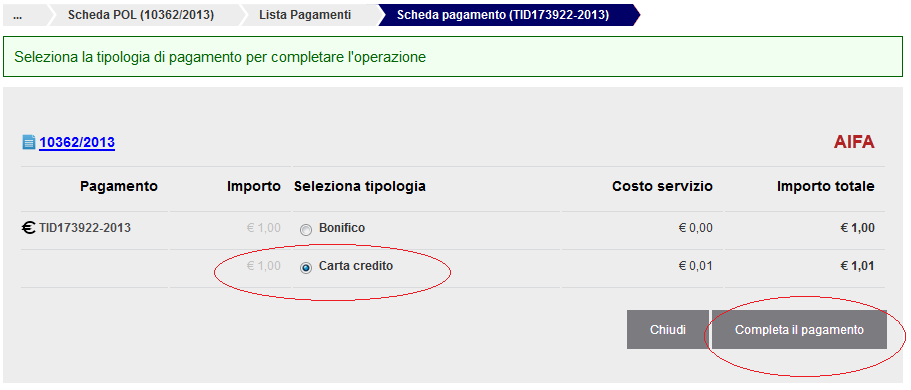 Compilati i campi selezionare il tasto Salva;in questo modo i pagamenti passeranno dallo stato Autocertificaz. da completare allo stato In attesa di conferma.