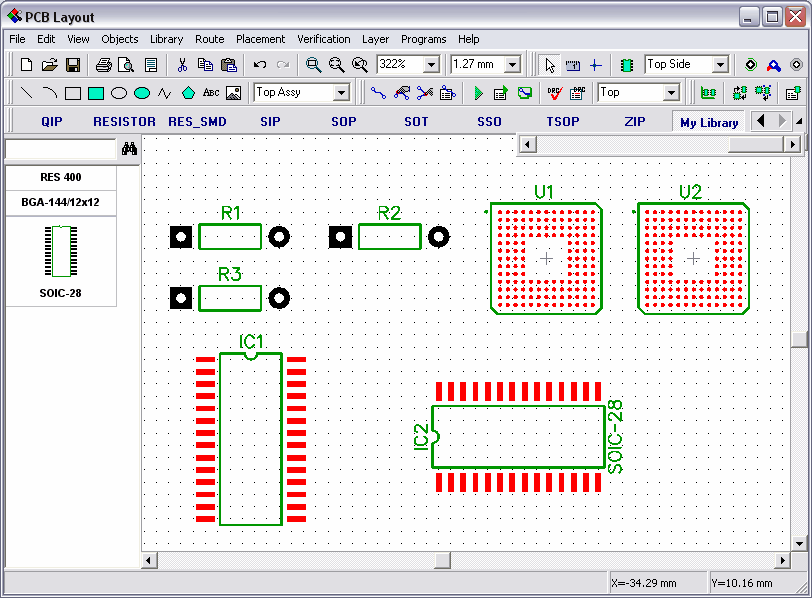 Di solito il nostro top Layer è rosso, e così sono tutti i pads Top SMD.