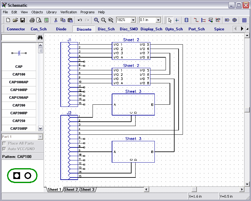 Adesso possiamo convertire il nostro semplice (non reale) schema gerarchico in un PCB. Premete Ctrl+B.