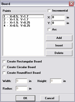 In questa finestra di dialogo potete aggiungere ( Add ), inserire ( Insert ) e cancellare ( Delete ) i punti chiave. Le coordinate possono essere mostrate ed editate in modo Assoluto o Incrementale.