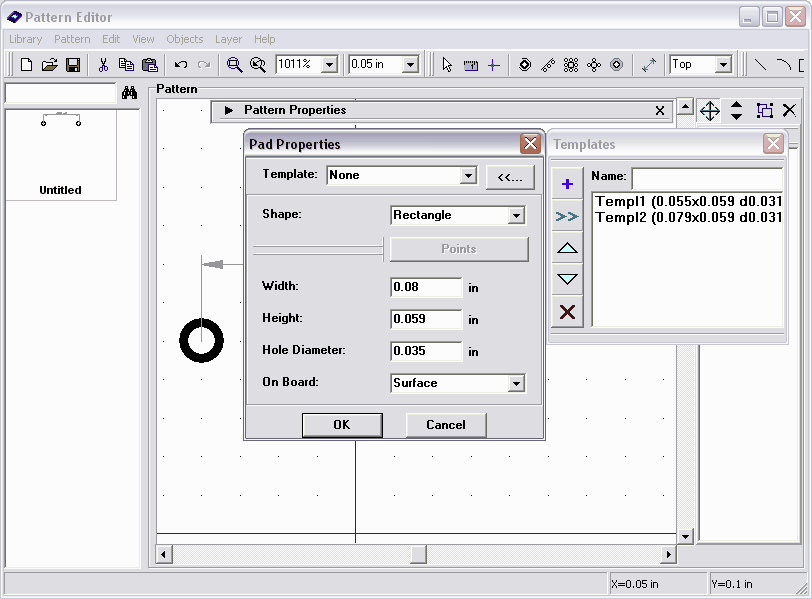 Adesso chiudete Templates, cambiate la forma in Rectangle, larghezza in 0.