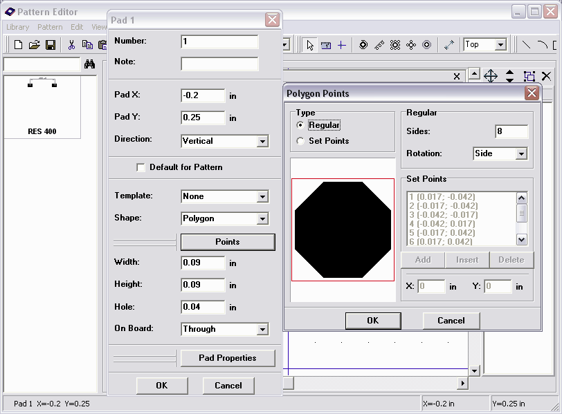 Attenzione, potete cambiar ele coordinate dei pad e la direzione dalla finestra di dialogo pad properties.