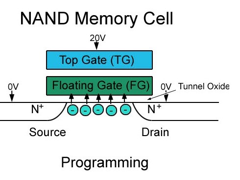 un floating gate, isolato elettricamente tramite un strato di dielettrico, nel quale viene impostato un flusso di elettroni attivando il transistor.