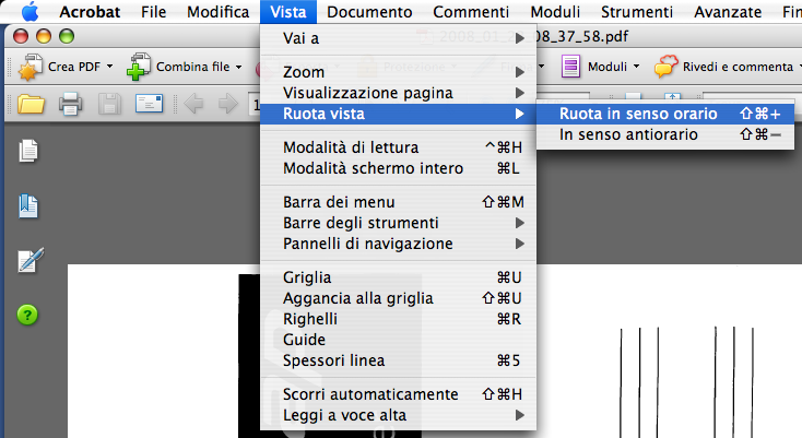 ATTENZIONE Con Mac OS X v10.5, é possibile ruotare la visualizzazione di una pagina una pagina per volta. Con Mac OS X v10.4 o versioni precedenti, non é possibile ruotare la visualizzazione di una pagina una pagina per volta.