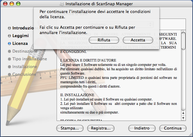 2.1 Installare il Software fornito 2 Per accettare la licenza, fare click sul tasto "Accetta".