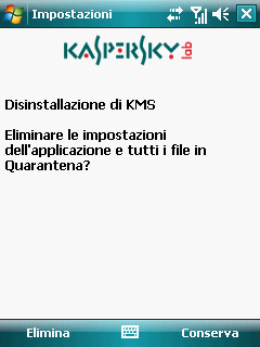 G U I D A D E L L UT E N T E Per conservare le impostazioni dell applicazione e gli oggetti in quarantena, premere Conserva (vedere la figura sotto).