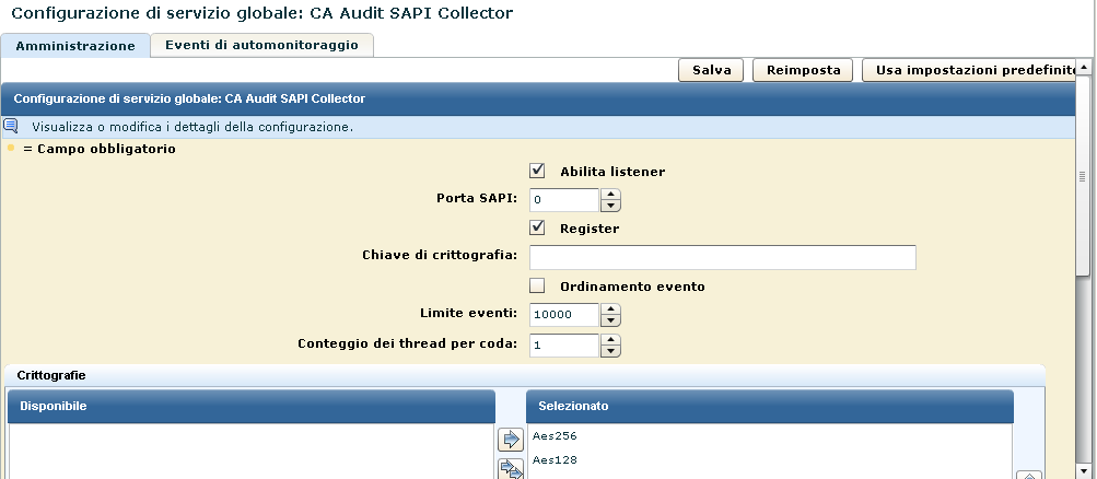 Come modificare criteri di CA Audit per l'invio di eventi a CA User Activity Reporting Module Per configurare il servizio SAPI Collector 1.