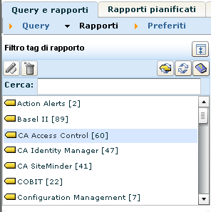 Importazione di eventi CA Access Control da un database di raccolta CA Audit 3. Fare clic sul tag della query CA Access Control per visualizzare le query disponibili nell'elenco a sinistra. 4.