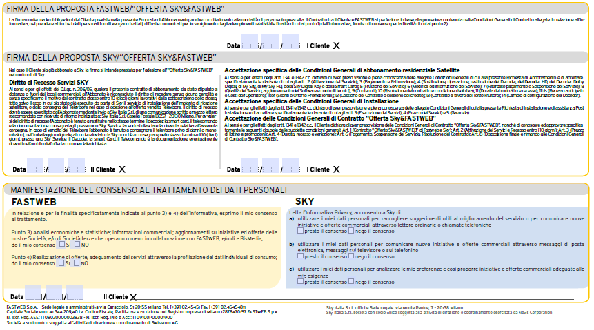 Come compilare la Proposta di abbonamento offerta SKY&Fastweb Firma del