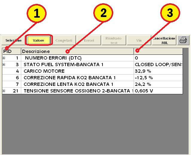 Strumento analisi: Valore Legenda: 1.