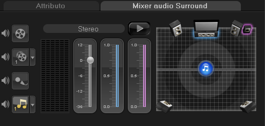 Per unire tracce audio diverse nel progetto Fare clic sul pulsante Mix audio sulla barra degli strumenti. Nota: Se si è in modalità 5.1, viene visualizzato il Mixer audio Surround.