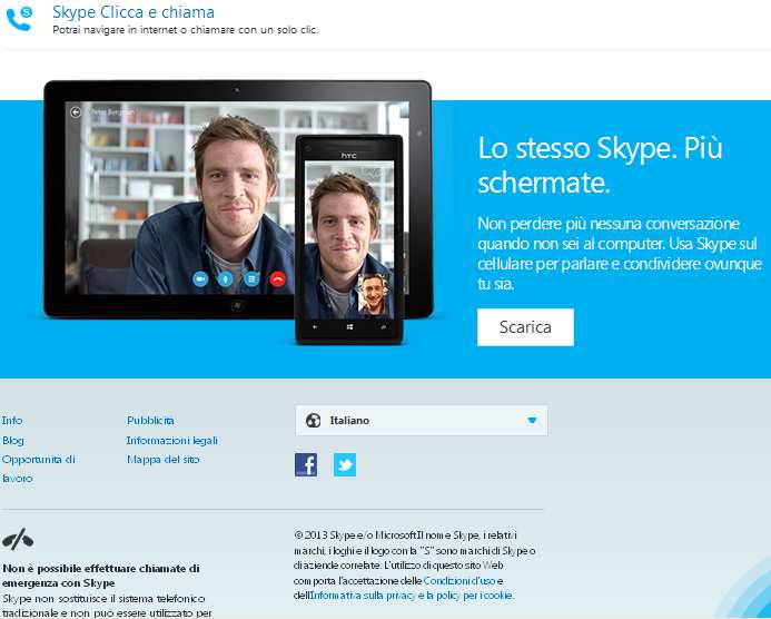 SCARICARE SKYPE Una volta che disponiamo di un account Skype, per poter effettuare o ricevere delle chiamate, è necessario scaricare ed installare il programma.