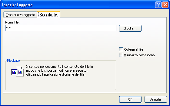 G. Pettarin ECDL Modulo 3: Word 131 La seconda scheda Crea da file permette di inserire un oggetto appartenente un file esistente.