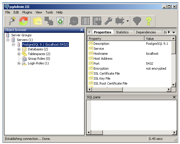 PostgreSQL PgAdmin III Nella parte sinistra della finestra viene visualizzato un albero con tutti gli oggetti presenti sul server.